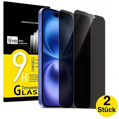 2x Panzerfolie für iPhone 17 16 15 14 13 12 11 ProMax Air Blickschutz Schutzglas