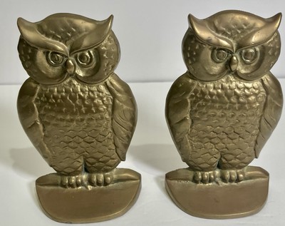 Set of 2 - 6 1/4'' John Wright Vintage BRASS OWL FIGURINES Bookends