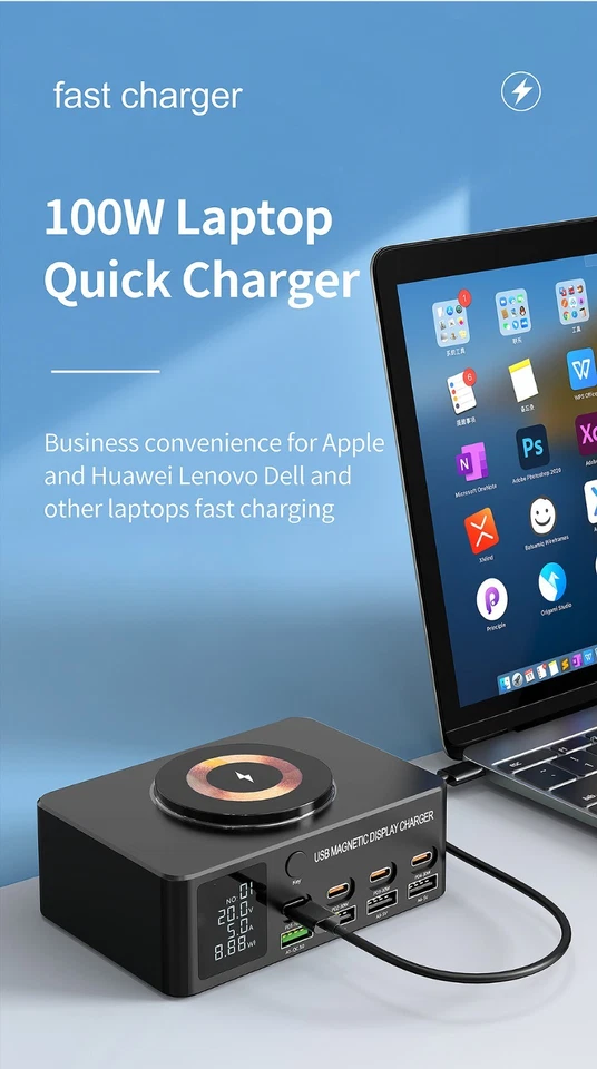 140W Wireless Charg 1+8 Multifunctional Digital Display 8 port Charger for IP/SM - Image 4 of 4