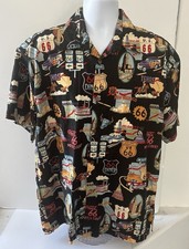 High Seas Route US 66 Landmarks Button Up Aloha Style Shirt USA Made Size XL