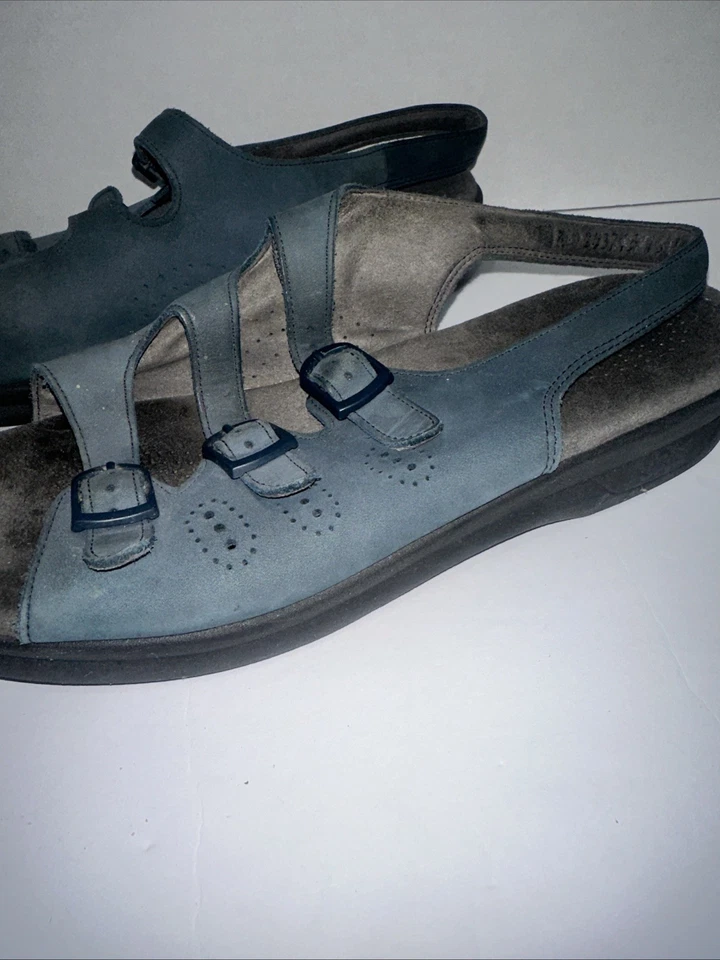 Sandalias SAS Trio II con cordones para mujer 10,5 N correas con hebilla de cuero azul punta abierta Foto 2 de 4