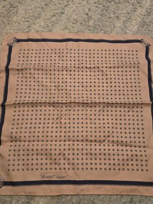 Robert Talbott Pocket Square Silk Hand Printed Italy Tan Medallion Carmel-by-the