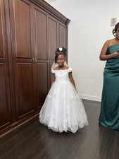 Flower Girl Dress Off-Shoulder White Tulle with Butterfly Accents