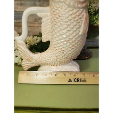Boston Warehouse Ceramic Koi Fish Pitcher Vase Cream Orange Scales Handle 2006