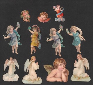 11 CHROMOS DECOUPIS Anges 60x60mm la plus grand
