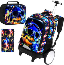 3Pcs Rolling Backpack for Boys with Detachable Large Wheels, Kids Cool Shark Whe