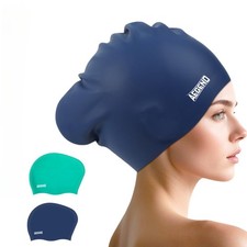 Aegend 2 Pack Swim Caps for Long Hair, Durable Silicone Swimming Caps for Wom...