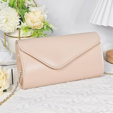 Clutch Purse for Women, Trendy Leather Envelope Evening Bags  Chain, Nude Pink