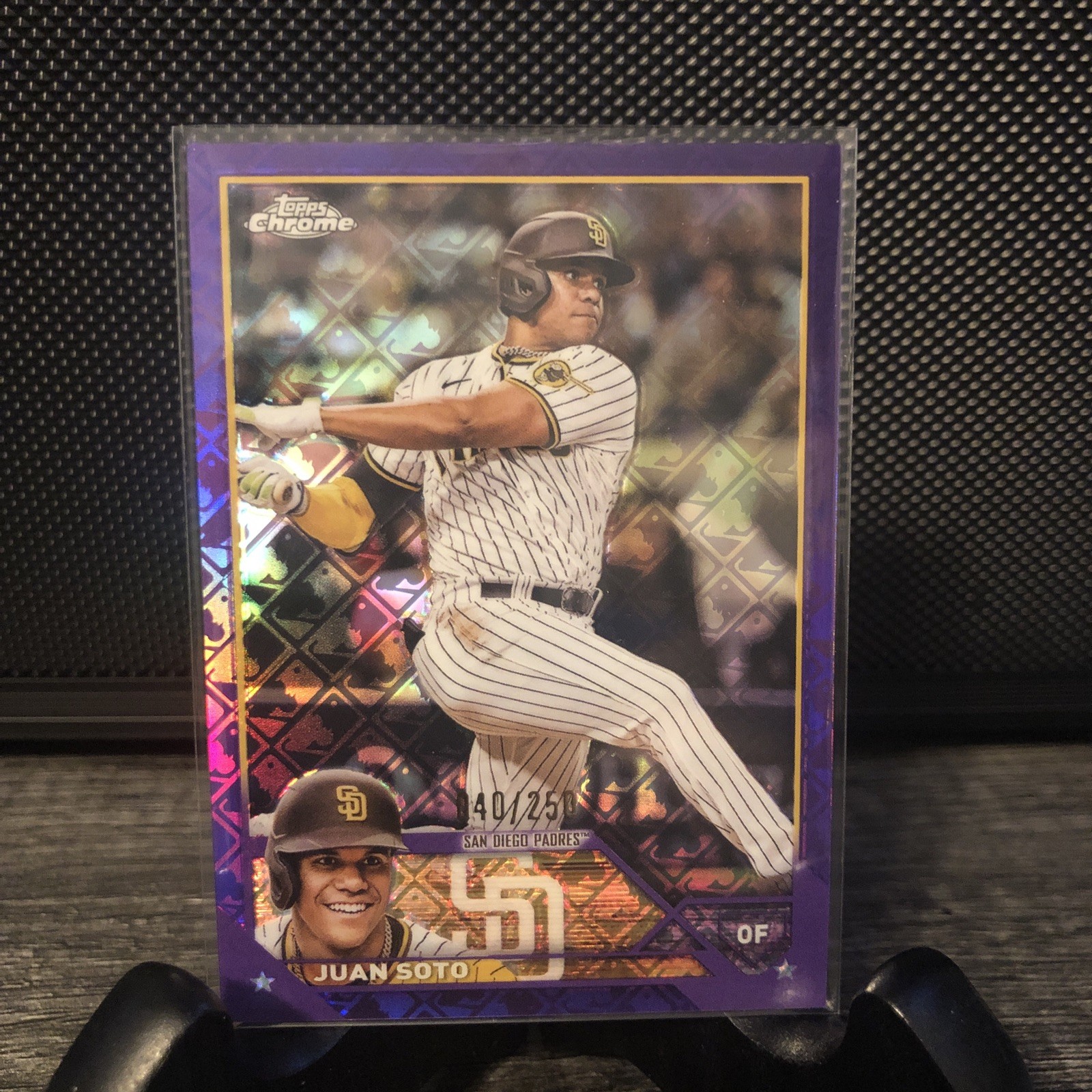 Juan Soto 2023 Topps Chrome Purple Logo Refractor #100 #/250 Padres