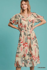 NWT Umgee Abstract Floral V-Neck Midi Dress Size Medium
