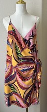 Farm Rio Banana Fruit Tropical Print, Pink & Yellow Wrap Dress V Neck - Size L 