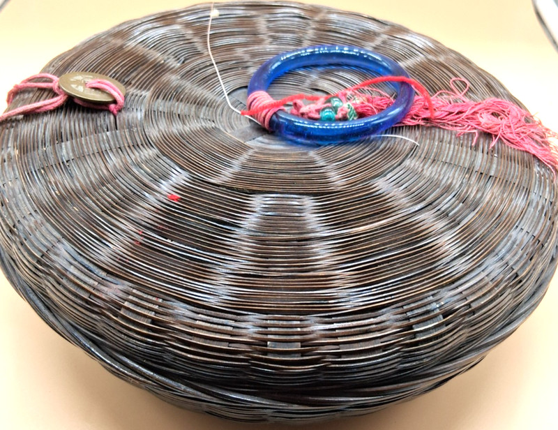 Vntage Chinese woven sewing basket, Full Of Vintage Thread,J.PCoats ,SILK more
