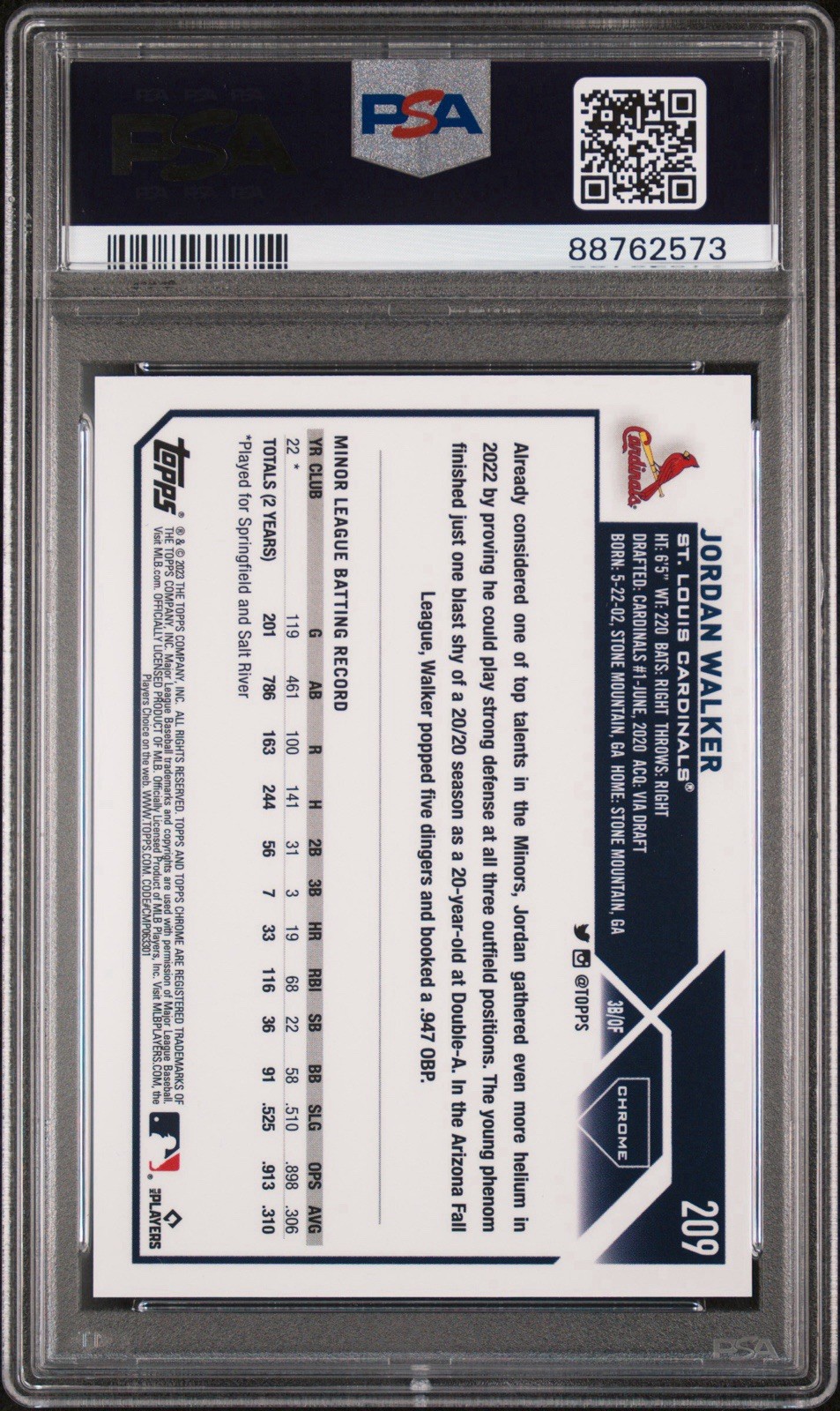 2023 Topps Chrome Logofractor Variation RC PSA 10 Jordan Walker Cardinals SP CT2 view 2