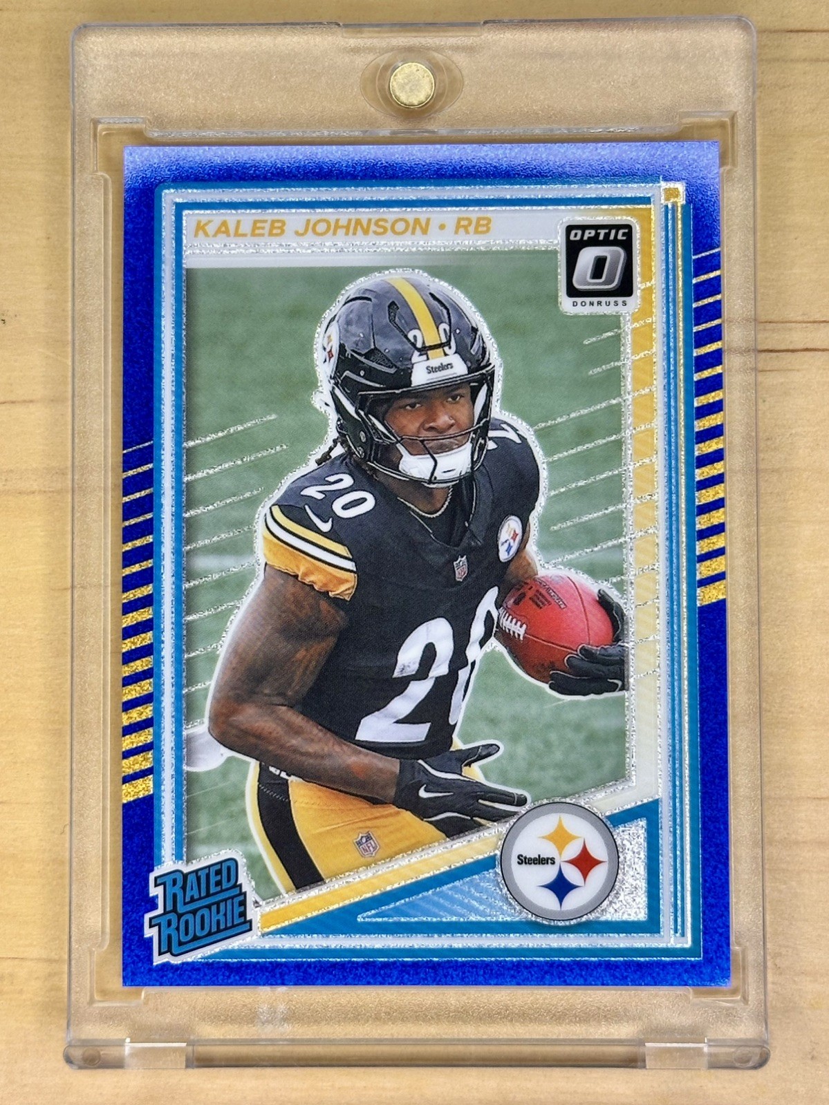 2025 Panini Donruss Optic Kaleb Johnson Rated Rookie Blue Glitter Prizm SSP #232
