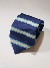 Brooks Brothers Makers Tie 55.75" Blue White Horizontal Striped Silk Made In USA