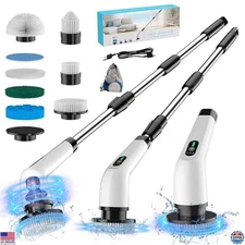 Cordless Electric Spin Scrubber - 8 Brush Heads, 3-Speed, Adjustable Handle