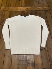 Theory Sweater Womens Small Cream Ivory 100% Cashmere V-Neck Pullover Preppy