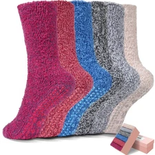 6 Pairs Thick Fuzzy Socks with Grip Cozy Non Slip Hospital Socks Home Fluffy ...