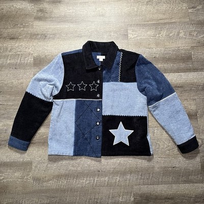 Christopher & Banks 2003 Womens Large Blue Patchwork Button Up Star Jacket