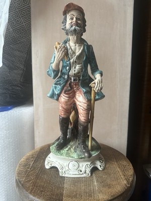 Große Vintage Capodimonte Porzellan Figur alter Mann mit Gehstock