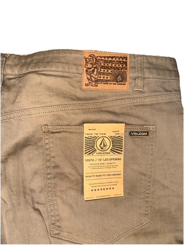 Volcom Vorta Slim Straight Stretch Denim Jeans Tan  Mens Size 40 x 32 New