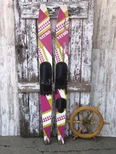 2 Vintage Nitro Wood Water Skis Wooden Ski 66" Nautical Beach House Pink Green