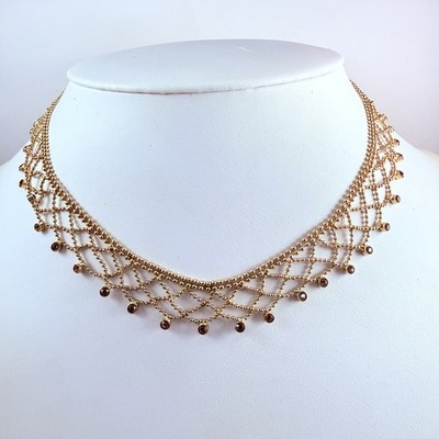 GIVENCHY Signed Gold Tone Lace Crystal Necklace Logo Clasp 16.5''