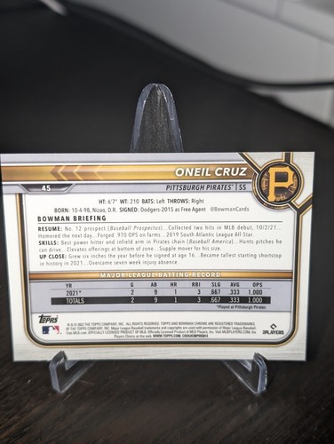 2022 Bowman Chrome Oneil Cruz Rc #45 - Picture 2 of 2
