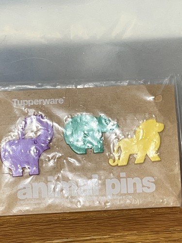 NEW Tupperware VINTAGE NOS ANIMAL PINS (3) Pins Elephant Bear Lion New In Pkg - Picture 2 of 11