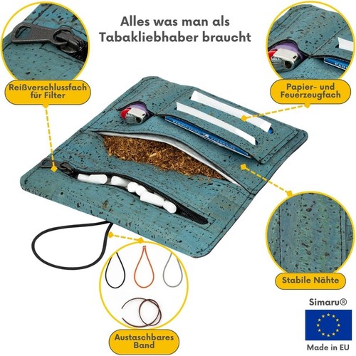 SIMARU Tabaktasche Drehertasche Zigarettenetui aus Kork wasserabweisend vegan - Bild 3 von 36
