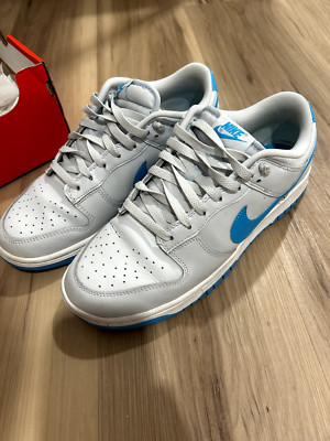 Size 9.5- Nike Dunk Low White Light Armory Blue Few Defects Small Creasing