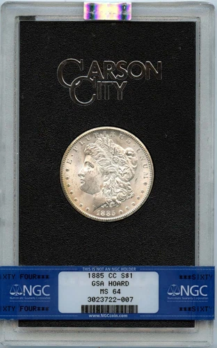 1885-CC Morgan Dollar GSA HOARD S$1 NGC MS64 Reverse Crescent