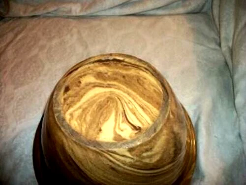ANTIQUE YELLOW WARE MIXING BOWL BROWN SWIRL COUNTRY AMERICANA PRIMITIVE - Image 3 of 4