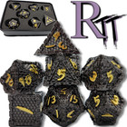 7pcs/Set Black Gold Metal Polyhedral Dice DND RPG MTG Role Playing Game + Box