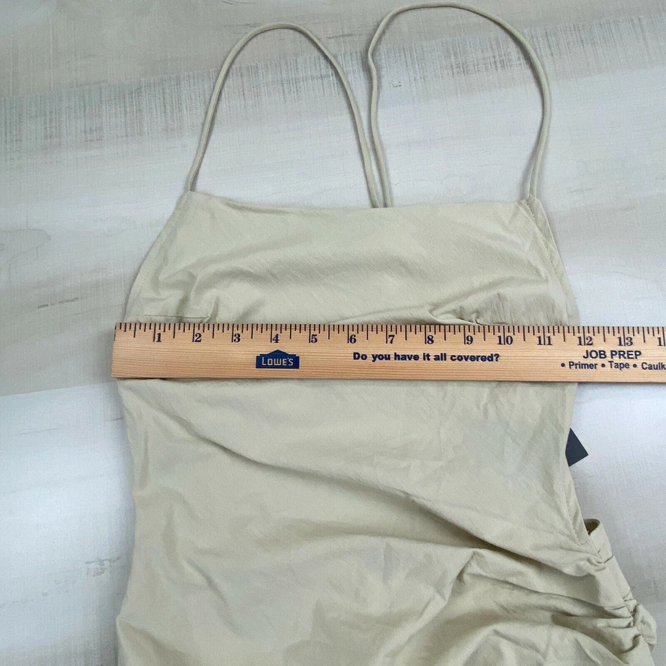 Vestido feminino J Lux Label pequeno creme tiras costas bainha assimétrica mini sexy - Imagem 4 de 4