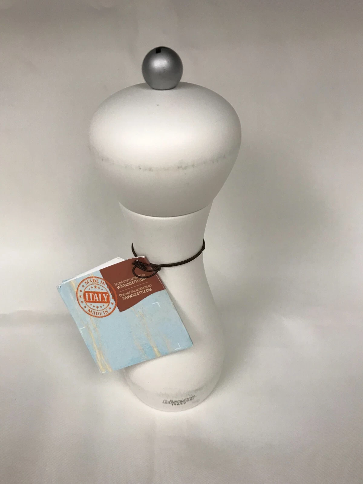 Bisetti Rimini White Stained Beechwood Pepper Mill, 7-Inches