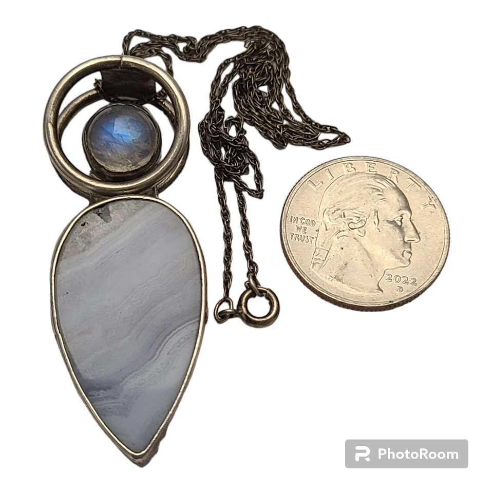 Collar Labradorita Ágata Encaje Azul Plata Esterlina Charles Albert De Colección Foto 3 de 4