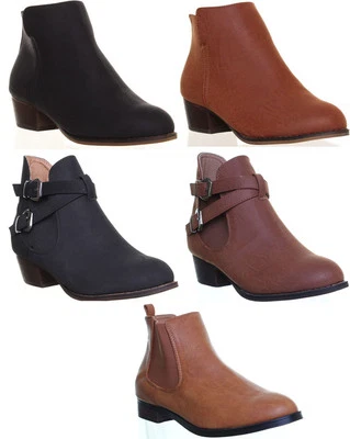 Bottes Cheville À Talon Bas Pour Femmes Avec Bout Rond En Tan Taille EU 36-42 - Photo 1/3