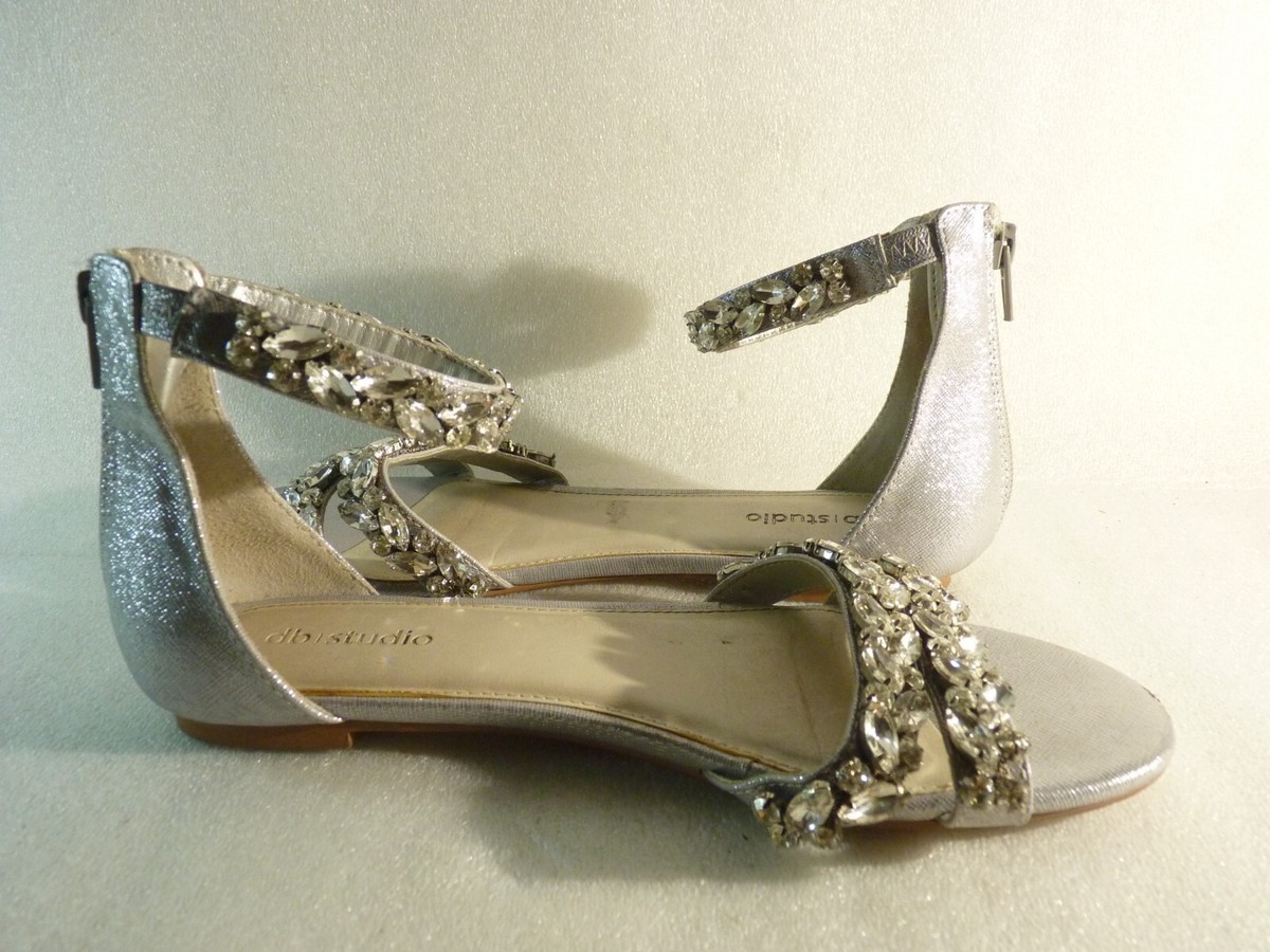 DB studio women shoes sandals silver rhinestones flat Size SKU