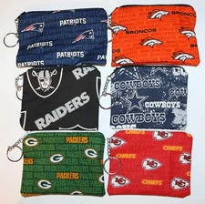 Handmade Small Zipper Coin Purse Pouch Bag with Key Ring NFL Teams