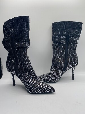 black dress silver boots Thalia Sodi Womens Raquell Slouch Pointed Toe Embellished NWOB formal black dress with boots