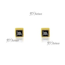 14k gold gp 925 sterling silver stud black cz Screw back baby kids earrings 3mm