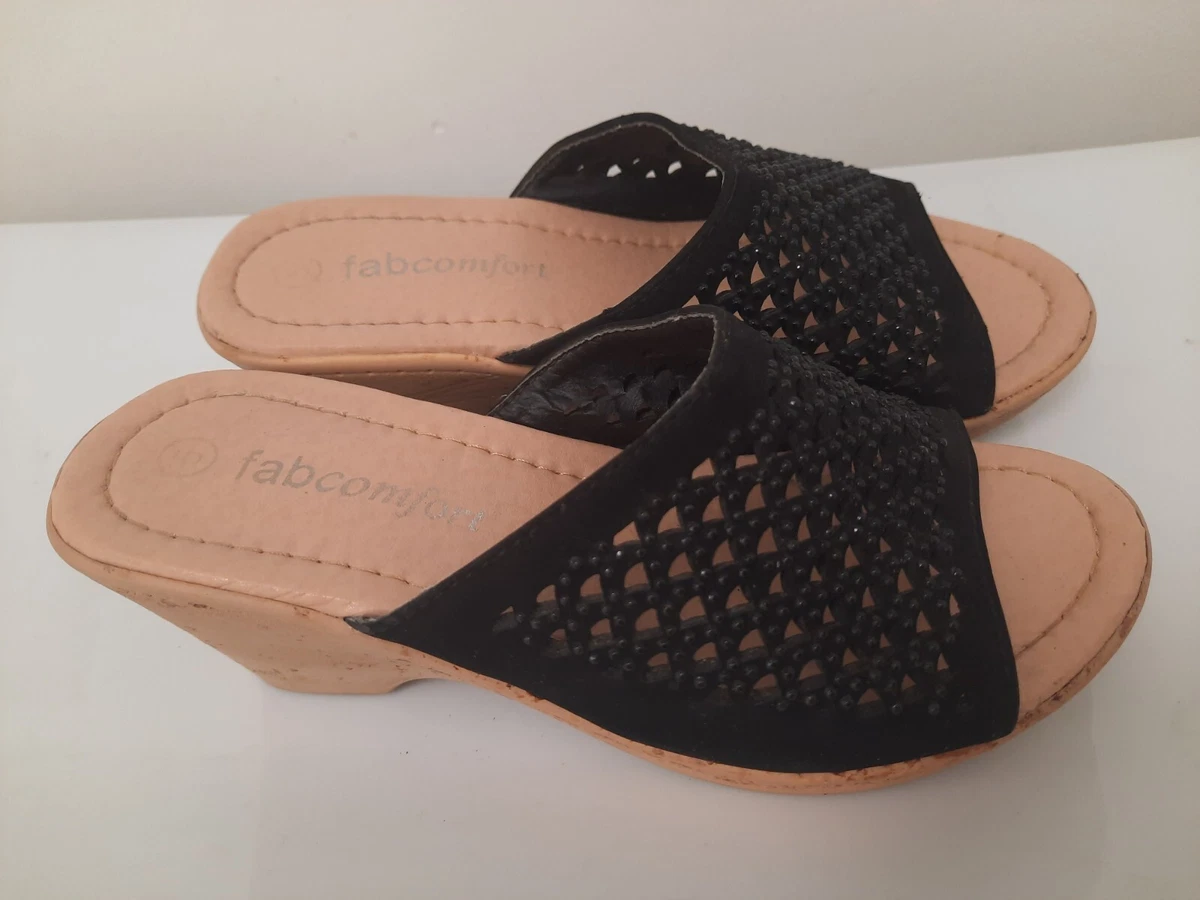 Fab Comfort Fancy Black Faux Suede Block Heels Slip On Shoes
