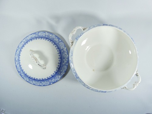 Antique Edwardian 1910 John Maddock & Sons Delhi Soup Serving Tureen Blue White - Picture 5 of 7