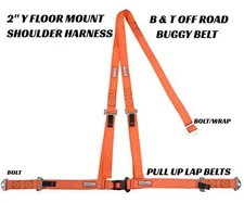 RACERDIRECT 2" SEAT BELT 3 POINT B&T Y HARNESS FLOOR MOUNT BOLT IN ORANGE