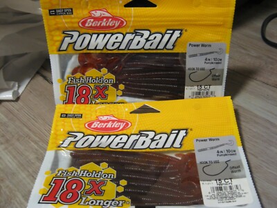 2 Packs Berkley 4'' Power Worms Soft Fishing PowerBait Pumpkinseed Color