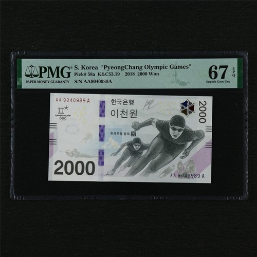 2018 South Korea "PyeongChang Olympic Games" 2000 Won Pick#58a PMG 67 EPQ UNC