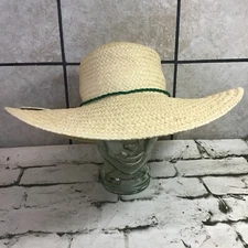 Oversize Paper Sun Hat Green Foliage Print Tropical Vacation