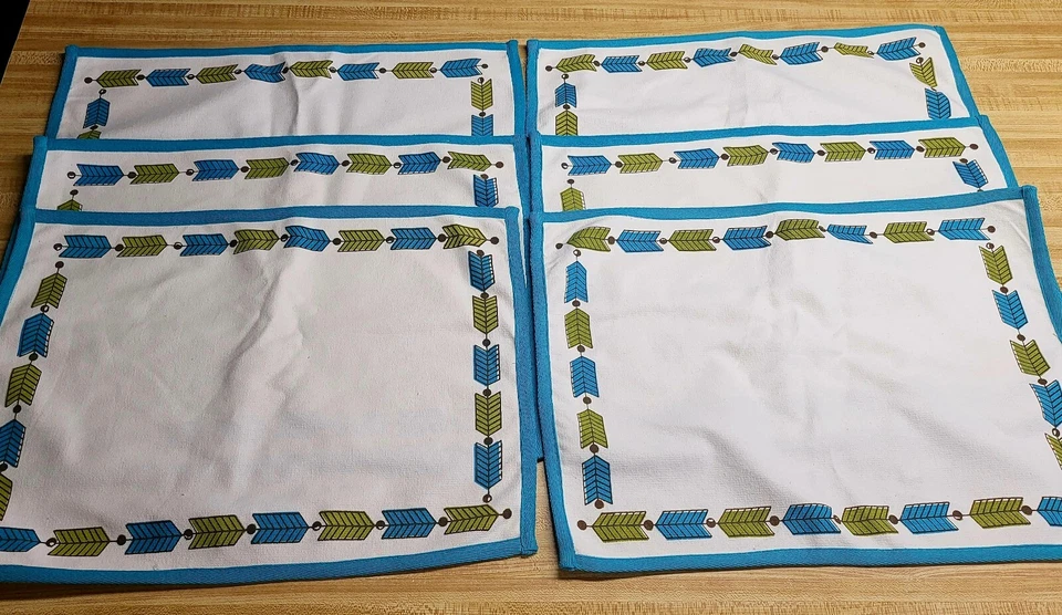 6 Canvas Placemats. Southwest, Western Arrow Design. Turquoise. - Image 4 of 4