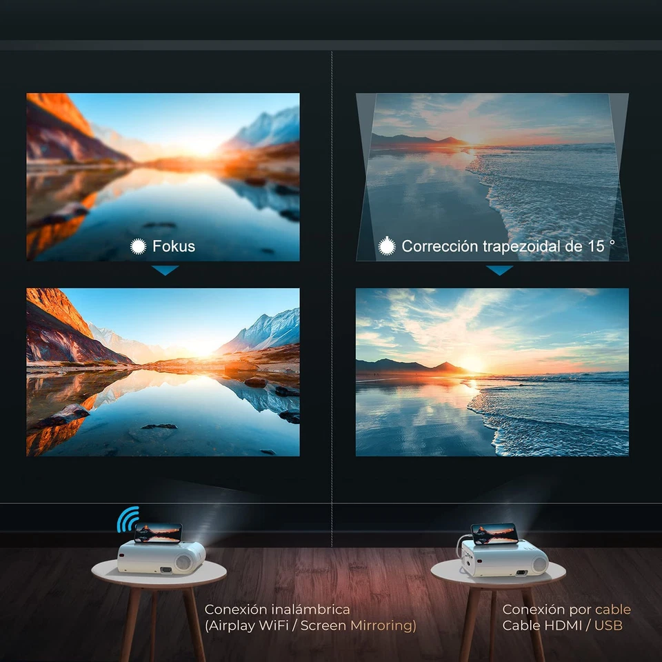 WiFi Video Projector 1080P Full HD and 300" Supported, 8000L Portable Wireless - Image 4 of 4